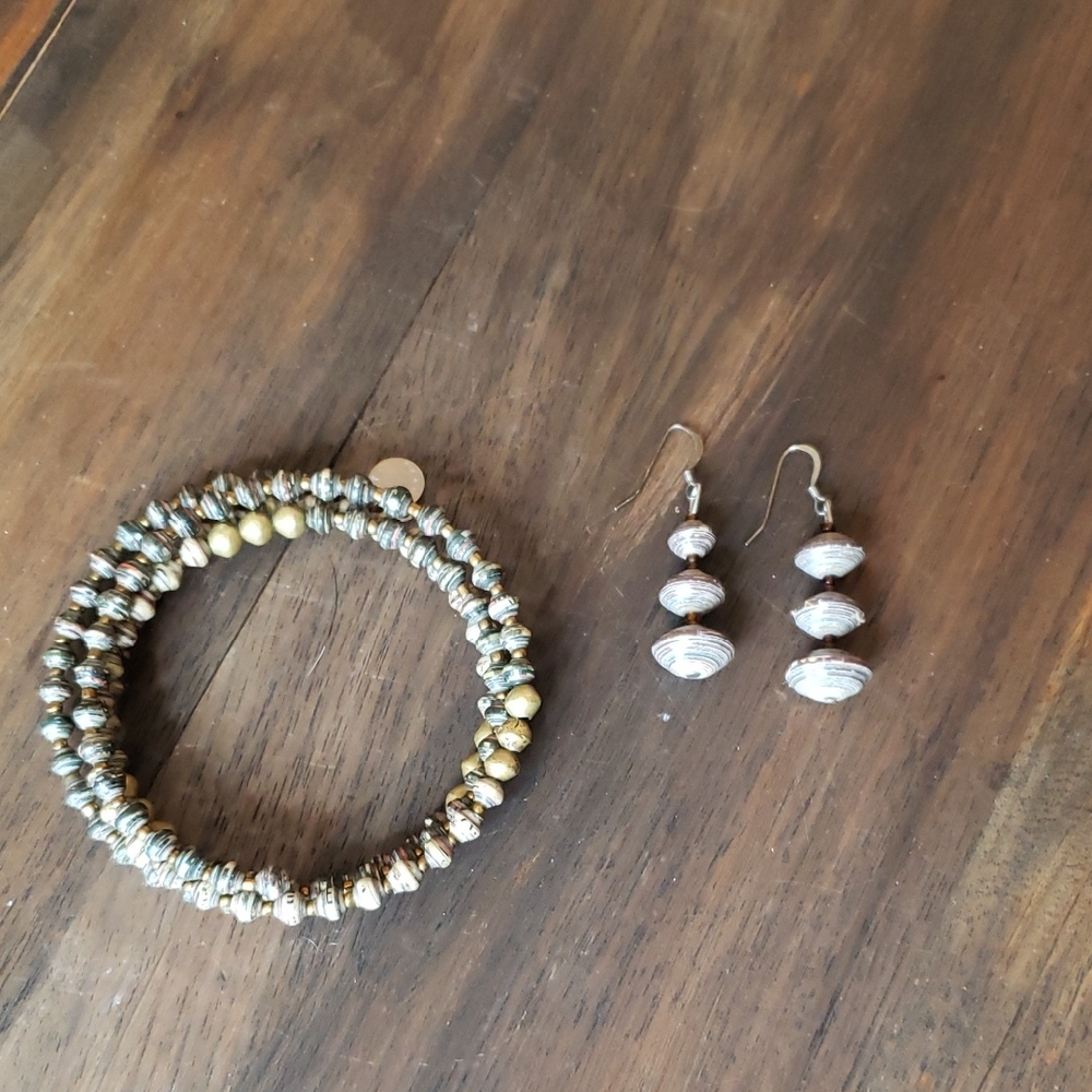 Bead For Life Paper Beaded Spiral Bracelet and Earring Set
